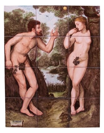 Ceramic art on tiles Adamo ed Eva Rubens 