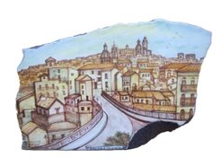 Spezzone artistico in pietra lavica ceramizzata paesaggio caltagirone