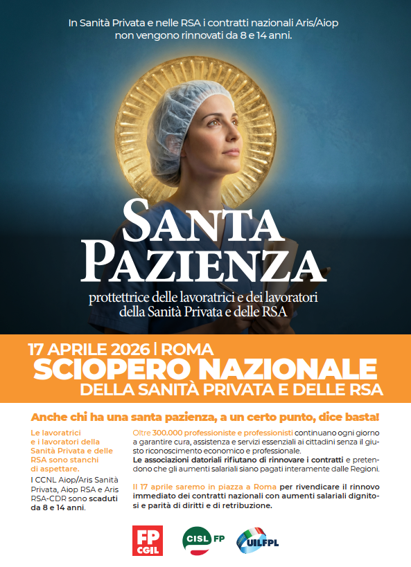 Sanità privata, Sindacati: “Bilanci in crescita, contratti fermi”. Il 17 aprile lo “Sciopero Verità” Sanità privata, Sindacati: “Bilanci in crescita, contratti fermi”. Il 17 aprile lo “Sciopero Verità”