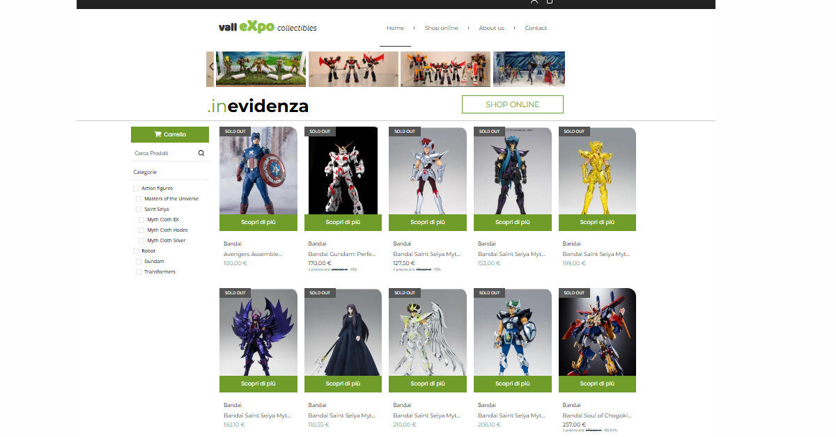 Sito e-commerce ValleXpo collectibles