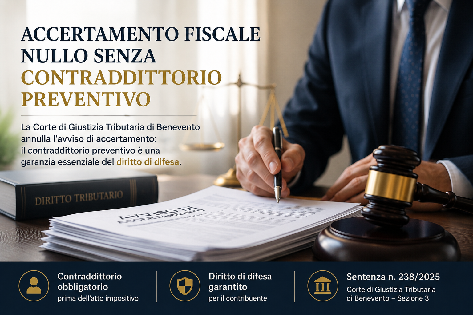 Accertamento fiscale nullo senza contraddittorio preventivo: importante decisione della Corte di Giustizia Tributaria di Benevento