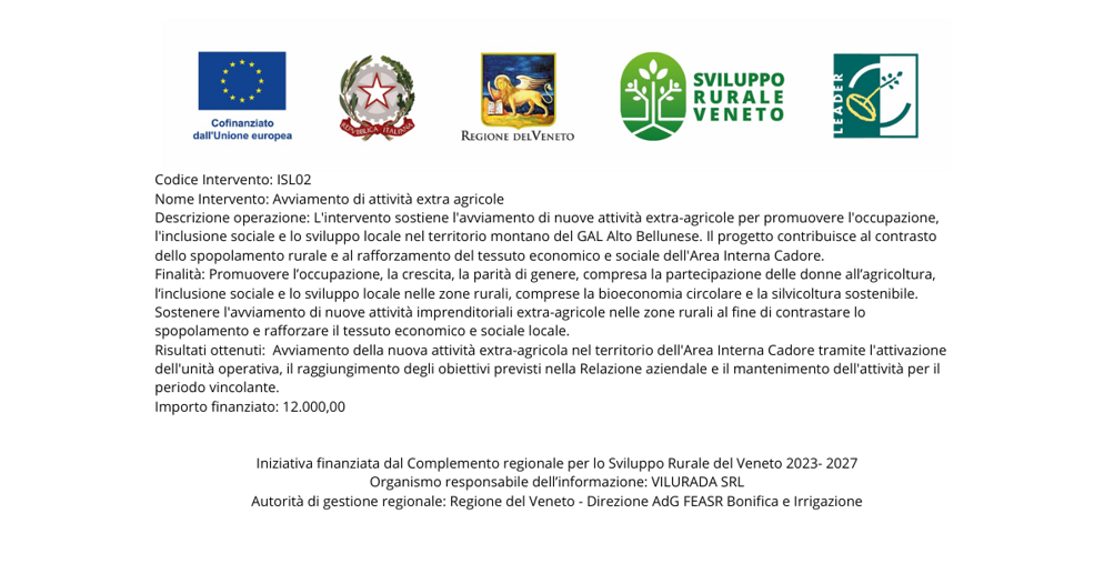 codice intervento isl02 avvio di attività extra agricole