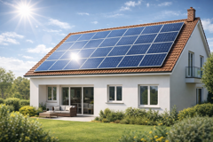 casa di lusso con impianto fotovoltaico sul tetto