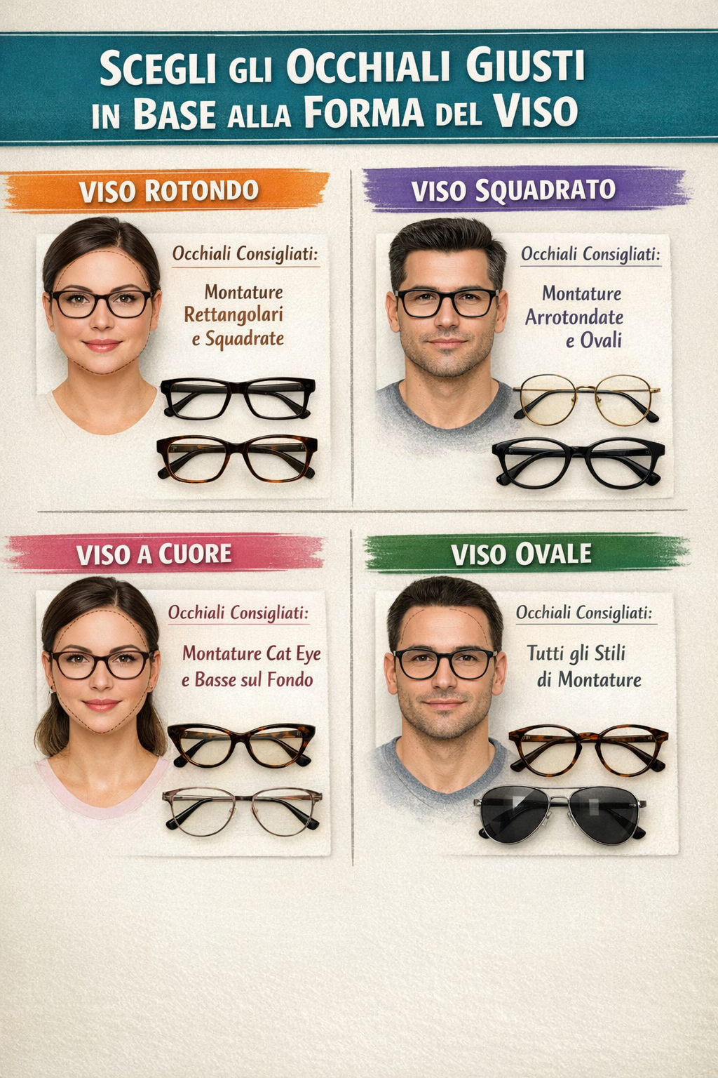 Come scegliere gli occhiali giusti in base alla forma del viso