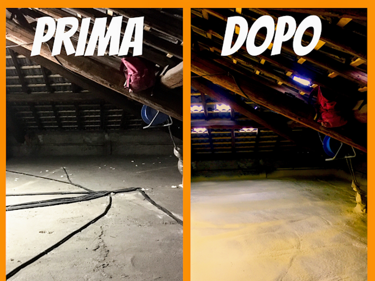 prima e dopo miglior isolamento sottotetto calpestabile con poliuretano a spruzzo ISOLMAT