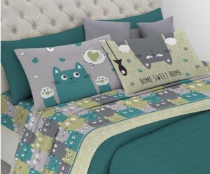 completo-letto-happy-cats-verde-arancio-grigio