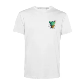 T-shirt con cactus T-Shirt in cotone organico 100%. Stampa frontale e logo sul retro.