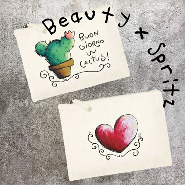 Elena Mirandola x Spritz Beauty in stoffa con varie illustrazioni