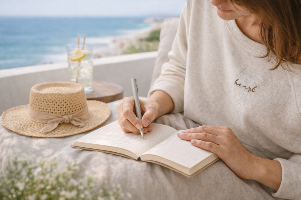 donna che scrive vista mare donna che scrive vista mare