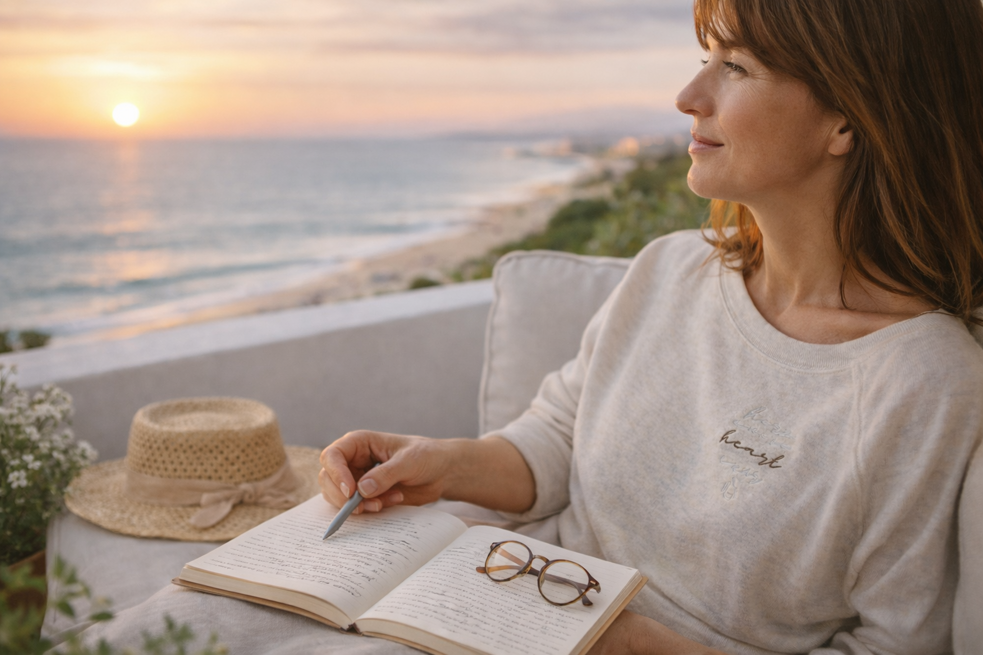 tramonto e riflessioni su un terrazzo