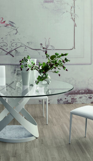 TAVOLO CAPRI TONDO VETRO E MARMO