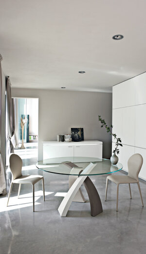 TAVOLO ELISEO TONDO PIANO VETRO