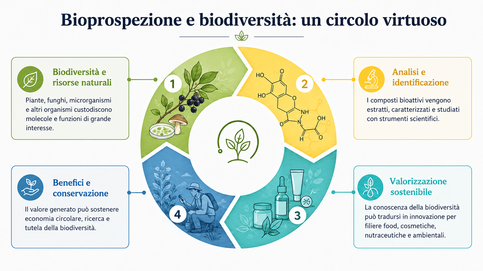 Esempio di studio di bioprospezione "from cradle to cradle" finalizzato alla valorizzazione di biomasse di scarto per l'estrazione di principi attivi nutraceutici, erboristici e agronomici.
