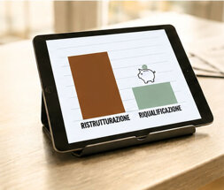 tablet che indica il vantaggio economico della riqualificazione