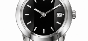 Sviluppo e modellazione 3D e rendering orologio da polso di design contemporaneo con quadrante nero