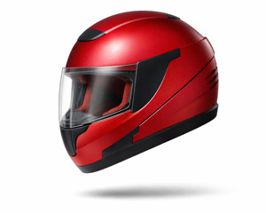 Progettazione, sviluppo, casco integrale da moto rosso metallizzato 