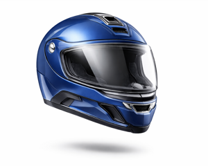 Modellazione 3D e rendering casco integrale da moto blu metallizzato 