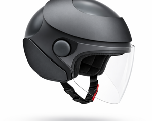 Progettazione, sviluppo, modellazione 3D e rendering casco jet da moto nero opaco 