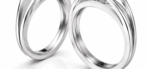 Ideazione e sviluppo anello solitario in oro bianco con diamante, design contemporaneo a fasce sovrapposte