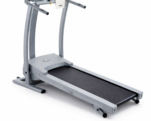 Progettazione e modellazione 3D di tapis roulant elettrico da casa con display digitale e struttura compatta grigio silver