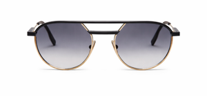 Progettazione esecutiva e modellazione digitale 3D di occhiali da sole design minimal con montatura metallica e lenti sfumate