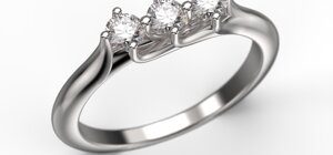 Ideazione anello trilogy in oro bianco con tre diamanti design gioielli