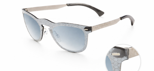 Progettazione tecnica e renderig occhiali da sole di design contemporaneo con montatura testurizzata e lenti color sfumate