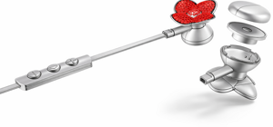 Modellazione 3D auricolari forma fiore, esploso tecnico di prodotto industriale che mostra progettazione, ingegnerizzazione e dettaglio costruttivo