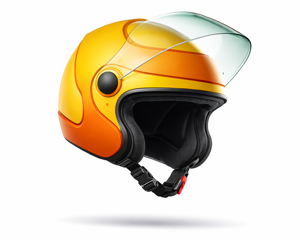 Progettazione, sviluppo di un casco jet da moto con calotta gialla e arancione