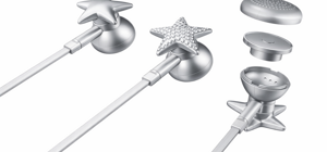 Ingegnerizzazione auricolari stella, esploso tecnico di prodotto industriale che mostra progettazione, ingegnerizzazione e dettaglio costruttivo