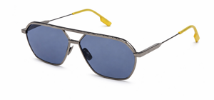 Progettazione esecutiva e modellazione digitale 3D di occhiali da sole design minimal con montatura metallica e lenti sfumate