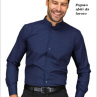 Camicia Dublino blu unisex collo Coreana tessuto policotone leggero 115gr, mantiene forma e asciugatura rapida