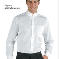 Camicia Dublino unisex bianca collo Coreana tessuto policotone leggero 115gr, mantiene forma e asciugatura rapida