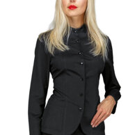 Blusa Bali nera collo alla coreana, stondata in poliestere boheme ( lo stretch lava e indossa che respira)