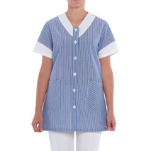 Casacca Marinella rigato avio, due tasche e spacchetti laterali, riporti bianchi, leggero policotone gr 101