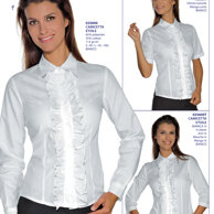 Camicetta Etoile bianca Leggera, asciugatura rapida con rouches e con bottoni a vista, modello sciancrato e stretch.