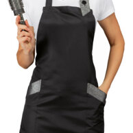 Grembiule Sherry nero e argento in tessuto antimacchia che respira e fa scivolare i capelli. 100% poliestere leggero 130 gr