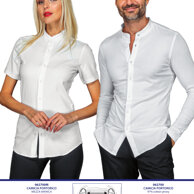Camicia Portorico unisex bianca ideale per l'estate, in cotone jersey 97% e 3% elastan