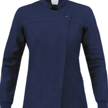 Casacca Giada blu collo coreana, 1 automatico in vista, polsino maglia, inserti in rete, due tasche e 1 taschino