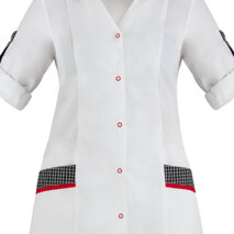 Casacca Primula bianca rip. quadro abbottonatura a vista con automatici, 2 tasche e maniche arrotolabili. in policotone gr 140