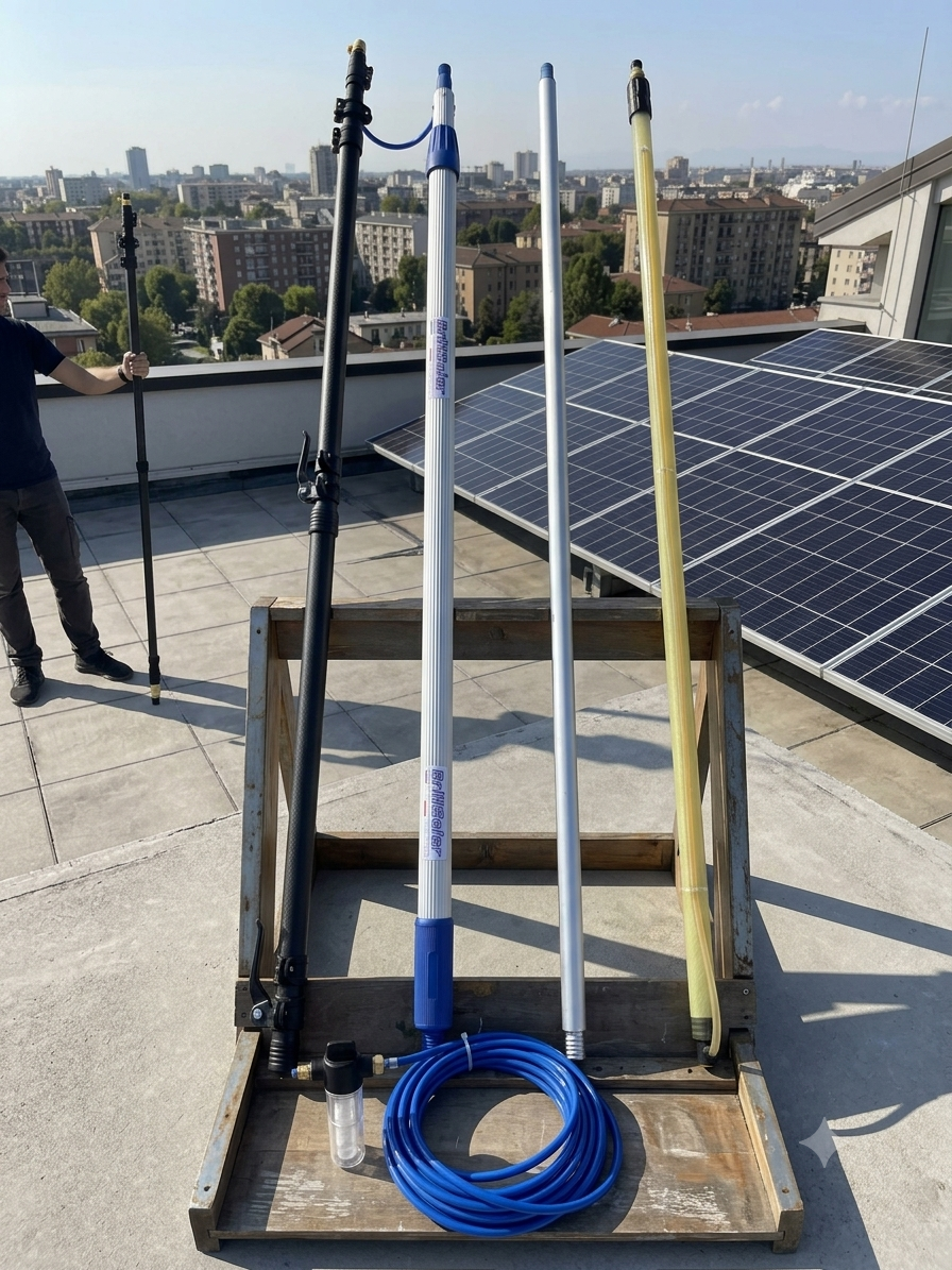 asta per lavaggio pannelli solari 6 metri alluminio o fibra di carbonio o di vetro
