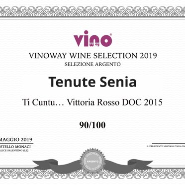 VinoWay Wine Selection 2019 Il nostro Ti Cuntu Vittoria Rosso Doc annata 2015 premiato con la medaglia d'argento dai giudici