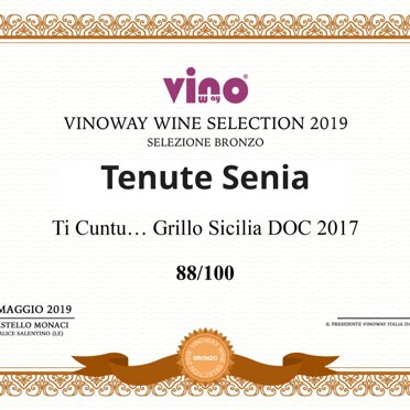 VinoWay Wine Selection 2019 Il nostro Ti Cuntu Grillo Sicilia Doc annata 2017 premiato medaglia di Bronzo dai giudici