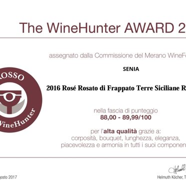 The WineHunter AWARD 2017 Il nostro Rosè Rosato di Frappato annata 2016 premiato dai giudici del Merano Wine Festival