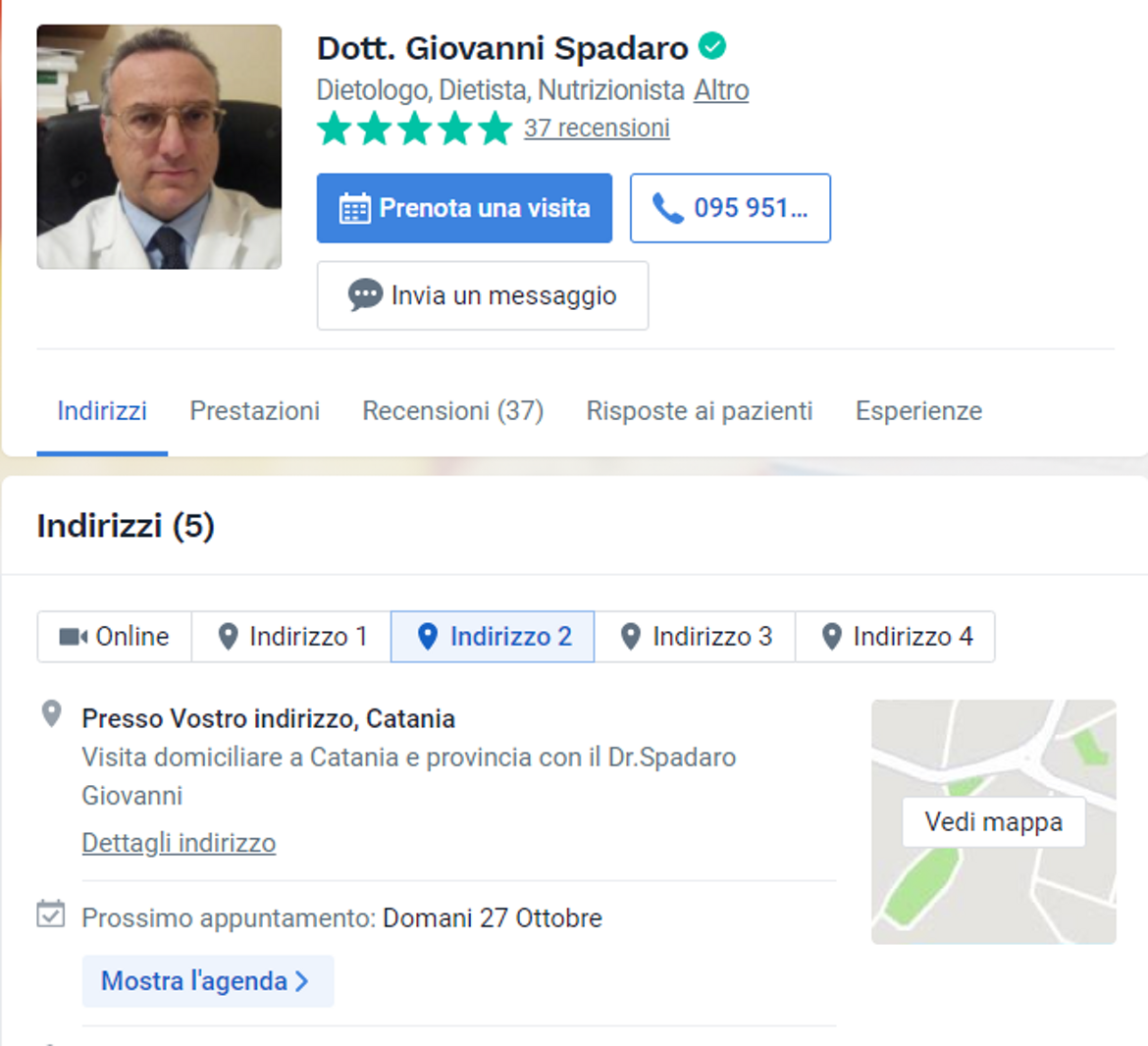agenda elettronica miglior nutrizionista dr Spadaro