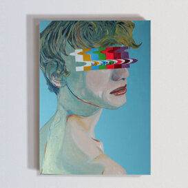 NO SIGNAL BOY 2.0 50X70X3 CM SU TELA, TECNICA MISTA