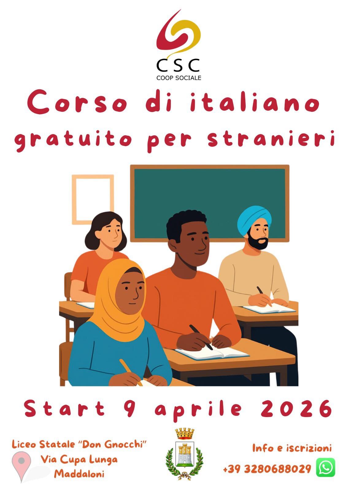 Maddaloni, al via dal 9 aprile il corso gratuito di lingua italiana per cittadini stranieri