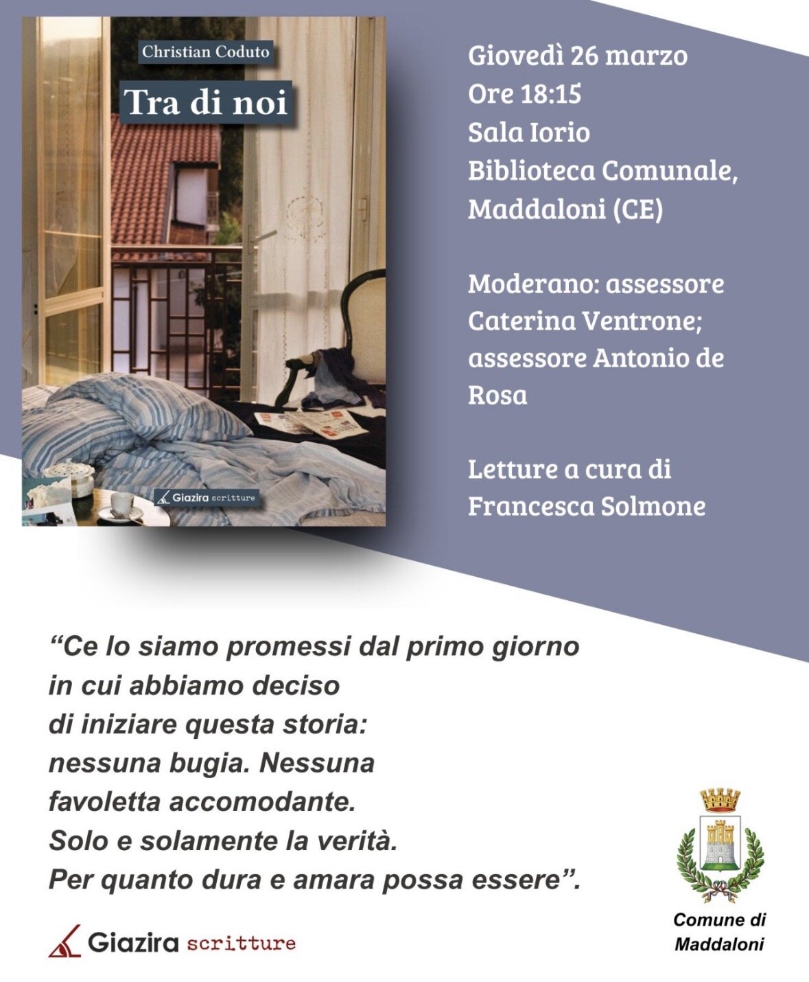 &ldquo;Tra di noi&rdquo;: Christian Coduto presenta il suo nuovo romanzo alla Biblioteca Comunale di Maddaloni