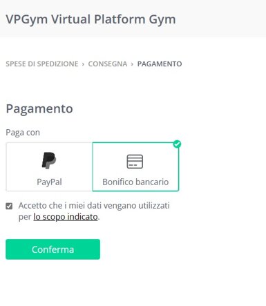 VPGym pagamenti accettati Pagamento con bonifico bancario
