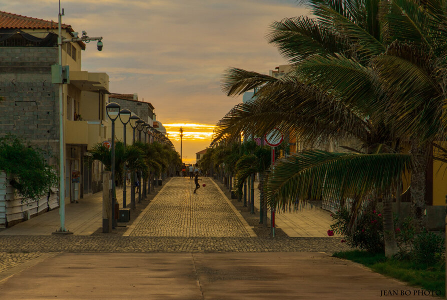 Pedestrian street at sunset